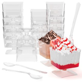 Exquisite Mini Dessert Cups With Spoons 400 Pcs - 2 Oz Square Clear Plastic Pudding Cups Disposable With Tasting Spoons 200 Sets | Mini Parfait Cup | Appetizer Cup For Party & Events