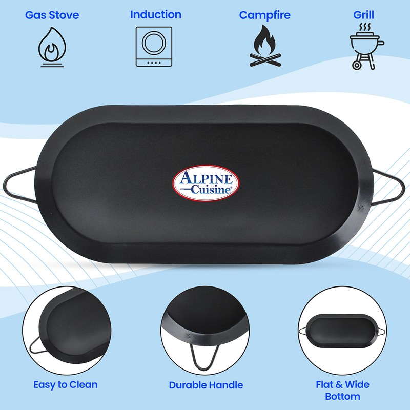 Alpine Cuisine Nonstick Oval Comal Griddle 17.5x8-Inch - Black Carbon