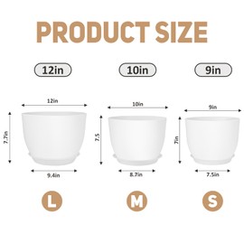 YNNICO Plant Pots 12 10 9 Inch Set of 3, Flower Pots with Multi Mesh Drainage Holes, Large Planters for Indoor Outdoor Garden Plants and Flowers (White)