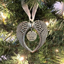LYPER Christmas Memorial Hanging Ornaments Angel Wings, Memory Gifts Pendant I Have a Angel Watching Over Me I Call Her Sister Xmas Tree Hanging Sympathy Gift for Loss of Loved One in Heaven (Sister)