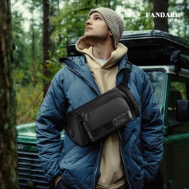 FANDARE Men's Shoulder Bag Sling Bag Waist Pack Crossbody Messenger Bag Personal Flex Bag for Men Messenger Bag Work Bag for Hiking Cycling Travel Outdoor Daily College Use Satchel Bag Black
