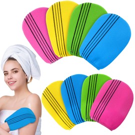 Tatuo 8 Pcs Korean Exfoliating Mitt Korean Scrub Mitt Asian Exfoliating Gloves 5.12 x 6.69 Inches Colorful Korean Body Scrub Washcloth for Smooth Cleaning Skin, Reducing Dirt and Grease