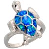 Sterling Silver Blue Synthetic Opal Sea Turtle Ring for Women