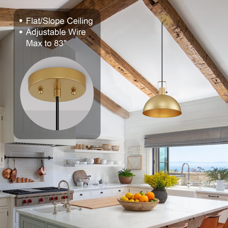 ALAISLYC 16 Inch Gold Pendant Lights Hammered Matte Pendant Lights