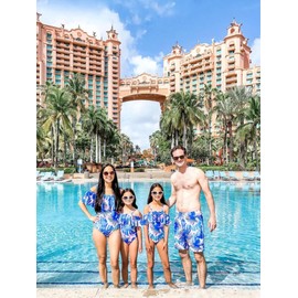 IFFEI Family Matching Swimsuits One Piece Off Shoulder Bathing Suits Floral Printed Ruffles Mommy and Me Swimwear Women: L