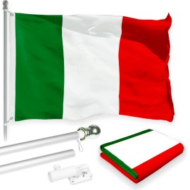 G128 Flag Pole 6FT Silver & Italy Italian Flag 3x5FT Combo Printed 150D Polyester