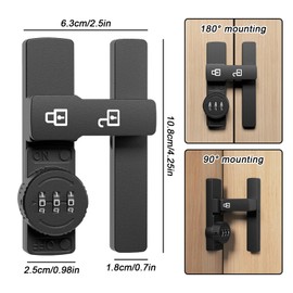 Sporgo Luminous Door Bolt 180 Degree: Stainless Steel Door Bolt with Password Lock, 180° Sliding Door Password Lock for Bathroom, Garden, Window, Outdoor, Black Sliding Door Lock