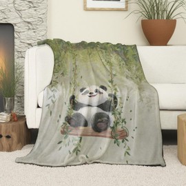 VOPNXLT Cute Panda Blanket, Soft Cozy Lightweight Happy Cartoon Pandas on Swing Throw Blanket for Women Girls Kids, Adorable Animal Sofa Couch Bed 50x60 Inch Flannel Blankets for Travel Decor Gifts