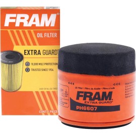 FRAM Extra Guard PH6607, 10K Mile Change Interval Spin-On Oil Filter, black