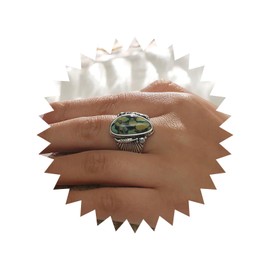 Inilbran Boho Turquoise Finger Ring Silver Gem Open Knuckle Vintage Geometric Turquoise Wrap Punk Gemstone Adjustable Stacking Jewelry for Women