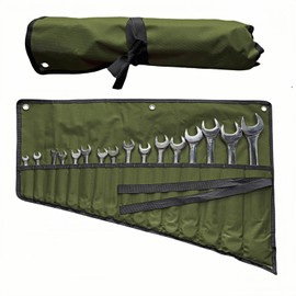 16 Pockets Wrench Roll Up Organizer, Wrench Bag and Tool Organizer Bag, Wrench Roll Up Pouch with Water Proof Oxford Cloth, Roll Up Tool Bag for Wrench Organization, Electrician Gifts (Green)