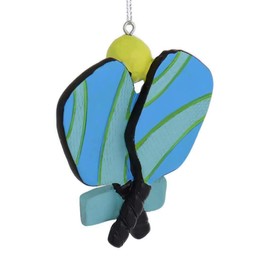 Bright Blue Green Pickle Ball Racket Ball 3.75 inch Resin Decorative Christmas Ornament