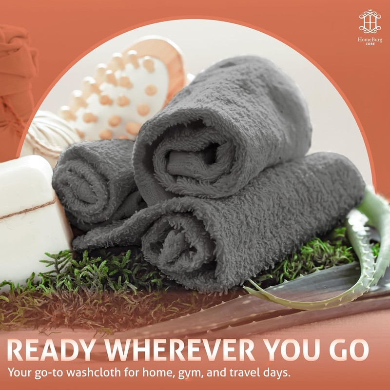 HomeBurg CORE 10-Piece Cotton Washcloths for Bathroom and Kitchen