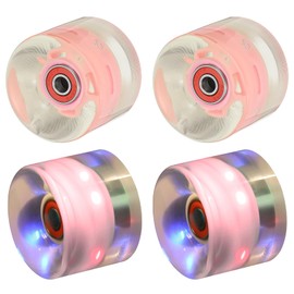 PATIKIL Light Up Skateboard Wheels 60x45mm, 4 Pack 78A PU Roller Skate Wheels with Bearings for Outdoor Cruiser Street Double Row Skating Replacement, Pink