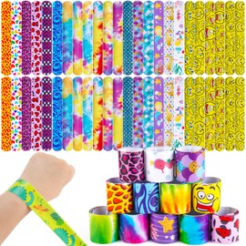 AMOR PRESENT Slap Bracelets Bulk, 48PCS Snap Bracelets for Kids Tie Dye Wrist Band Mermaid Sports for Party Favors Carnival Prizes Goodie Bags Groove Party