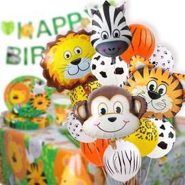 Jungle Party Supplies, Safari Birthday Decorations - Safari Theme Balloons, Birthday Banner, Paper Plates, Cups, Napkins, Forks, Tablecloth, Zoo Animals Tattoos