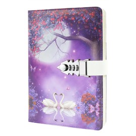 NectaRoy Lock Journal Lockable Diary, PU Leather Cover Writing Notebook with Combination Lock, Travel Journal with Lock, Diary with Card Pockets&Pen Holder, Size 210x150mm