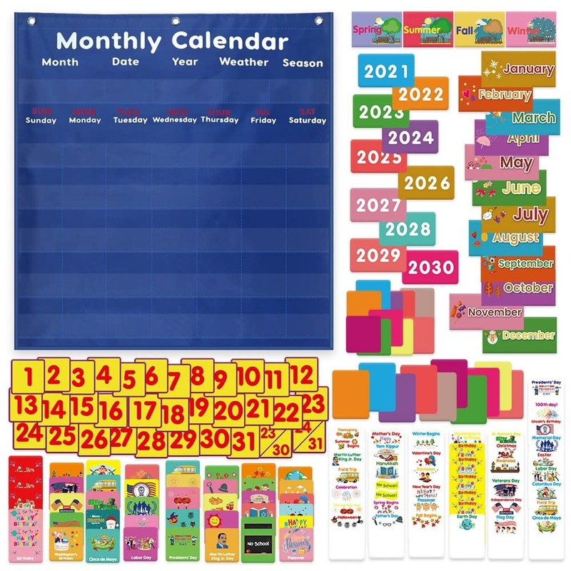 Mewise Monthly Calendar Pocket Chart Classroom,Mont