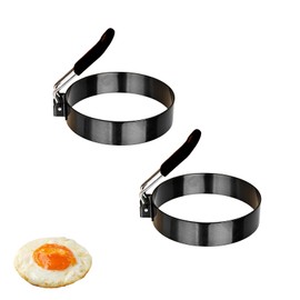 [LUYING] Fried Egg Mold, 430 Stainless Steel, Round, Funchaku Kanagata, Handmade, DIY Confectionery, Set of 2, Simple Use, Cooking Tools, Easy Release Mold (Black)