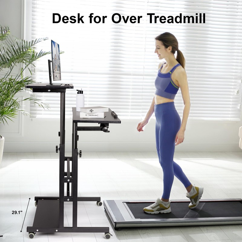 Hadulcet Stand Up Desk, Rolling Desk Adjustable Height, Mobile Standing
