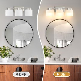 EJIAXIN 3-Light Bathroom Light Fixtures - Brushed Nickel Bathroom Vanity Lights with Glass Shade Modern Bathroom Lighting Fixtures Over Mirror - Wall Sconce Lamps for Bedroom,Living Room,Hallway