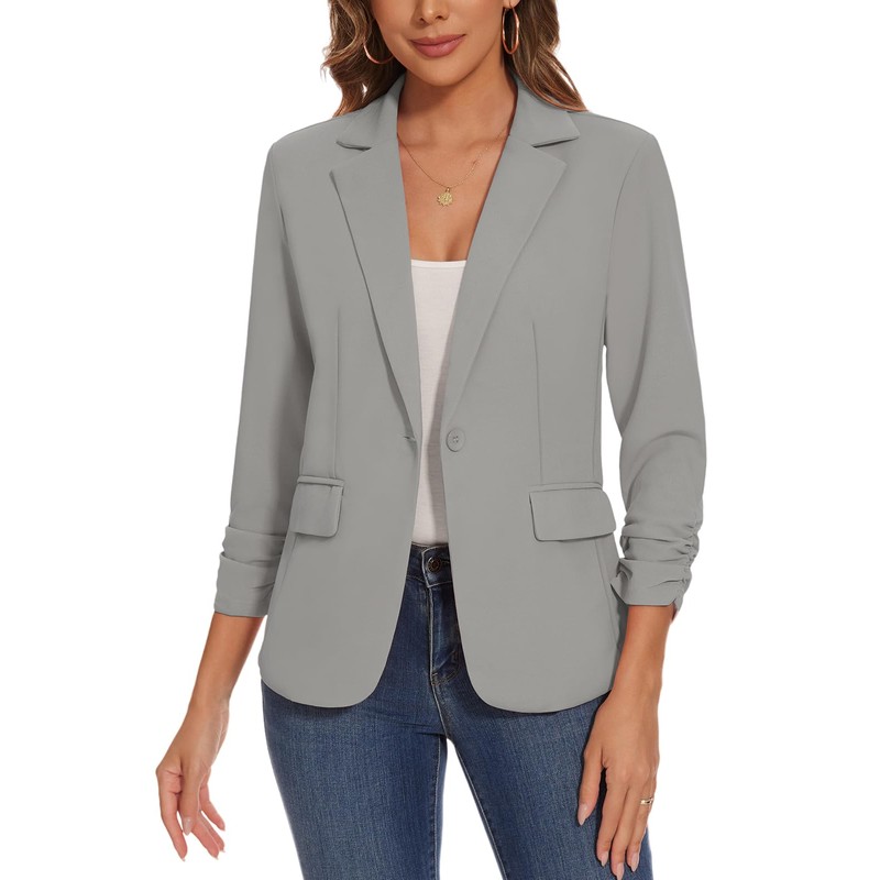 LADI TREND Women's Casual Ruched 3/4 Sleeve Notch Collar Button