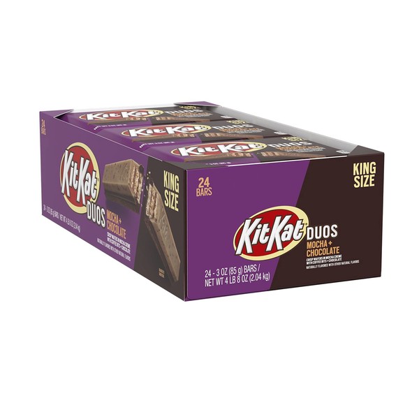 KIT KAT DUOS Mocha Flavored Creme, Chocolate and Coffee Bits King Size Wafer Candy, Bulk, Individually Wrapped, 3 oz Bars (24 Count)