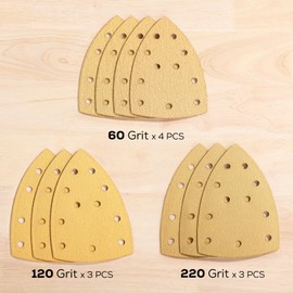 Greenworks 10Pcs 5-1/2" Detail Sander Sanding Sheets, Hook & Loop Assorted Sanding Pads, 60/120/220 Grit