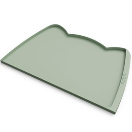 OHMO Dog Food Mat(Sage Green, 24 * 15'') w/Residue Collection Pocket Silicone Pet Feeding Mat for Floor High Edges Anti Spills Waterproof Cat Water Bowl Tray, Easy Clean Placemat