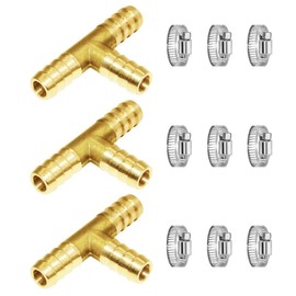Joywayus 3pcs 3/16" Hose Barb Fitting,Tee 3 Way Brass Fitting Intersection/Split Brass Water/Fuel/Air