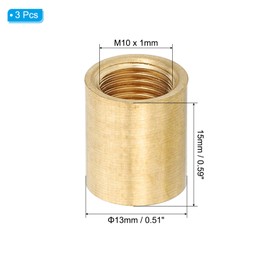 PATIKIL Lamp Pipe Brass Coupling Nut, 3 Pcs 15mm Long M10 Fine Round Thread Sleeve Lamp Pipe Adaptor Rod Connector Hardware for Light Fixture Assembly or Repair, 13mm OD.