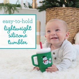 Infantino My 1st Tumbler Christmas Edition, Silicone Sippy Cup with Straw & Handle, Spill-Resistant Baby Cup for On-the-Go, BPA-Free Transition Cup, Snowman
