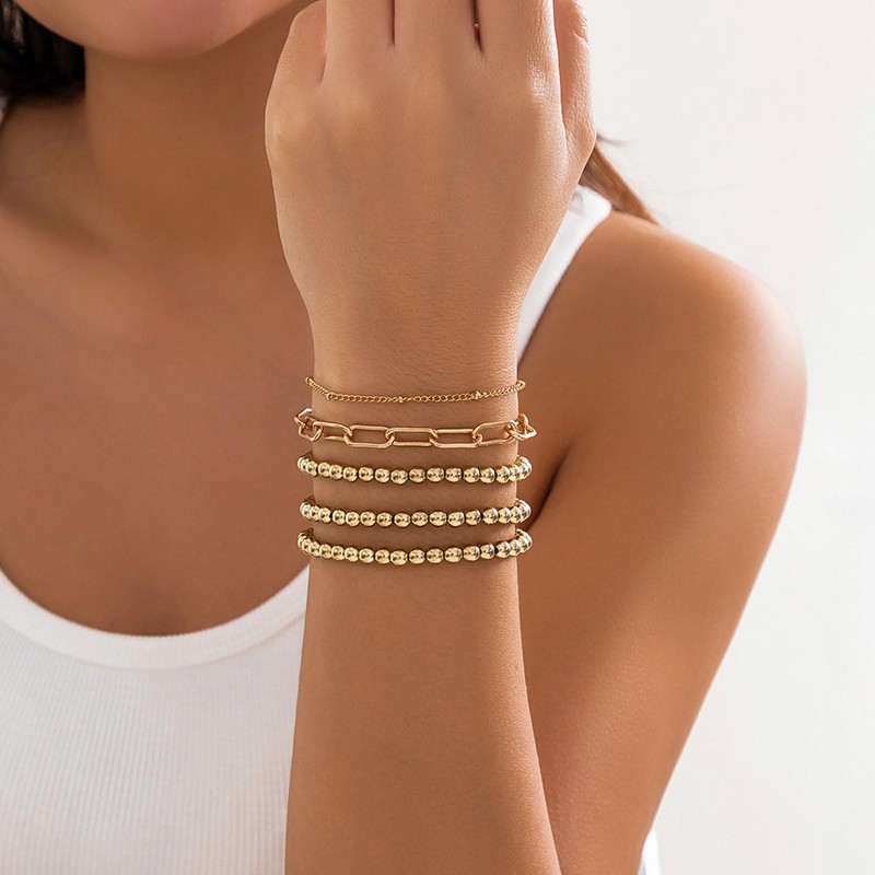 Gold Bracelet Stack Paperclip Bracelet Gold Beaded Bracelets Pearl Stackable