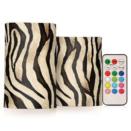 ALAZA Vintage Zebra Print Animal Flickering Flameless Candles Battery Operated with Remote Timer,Tea Light Candles LED Pillar Votive Candles Set of 2 for Outdoor Indoor Decorations