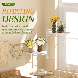 YQSLYSF Window Rotating Plant Stand Shelf Indoor White Metal Floating Shelves 2-Tier Wall Mount Plant hanger Holders for Wall Planter Modern Home Decor window sill gifts