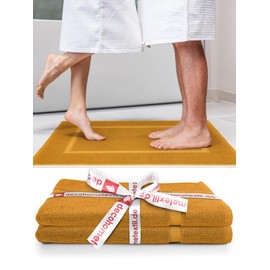 DecoHomeTextil Towel Set 2 Bath Mats in Mustard Made of 100% Cotton, High Quality, Cuddly Soft and Absorbent