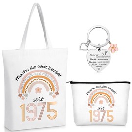 Xuniea Birthday Gift for Women 50 50th Birthday Gift Set with 1975 Canvas Bag Cosmetic Bag Keychain for 50s Birthday Woman Vintage 1975