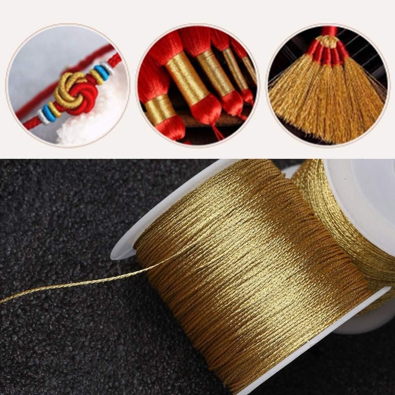 Bkrdty Thread Cord 2 Rolls, 0.4mm x 50m each, Gold