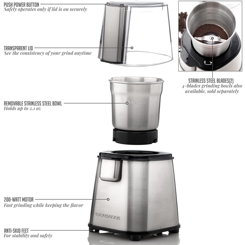 OVENTE Electric Coffee Grinder, 200W Powerful Coffee Bean & Spice