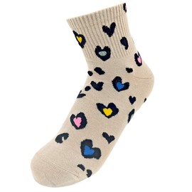 styleBREAKER Women's Socks with Leo Pattern, Soft Cotton Mix, Ankle Length Trainer Socks with Elastic Cuffs, Size 39-42, light brown, 39 - 42