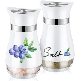 Maxdot 2 Pcs Salt and Pepper Shakers Set Cute Stainless Steel Salt Pepper Containers with Glass Bottle for Kitchen Cooking, BBQ, Bar, Table, RV, Camp(Blueberry)