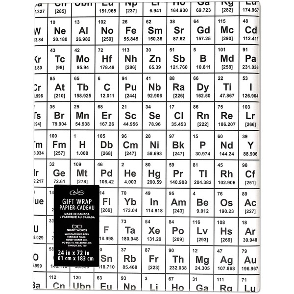 Chemistry/Science-Themed Roll of Gift Wrap by Nerdy Words (Periodic Table of Elements, Folded Flat, 24" x 72")