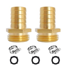 NICOLEKAY 2Pcs 3/4" Barb x 3/4" Male GHT Thread Hex Brass Garden Water Hose Pipe Connector Copper Fitting with Stainless Clamp House/Boat/Lawn/Power Wash/Irrigation