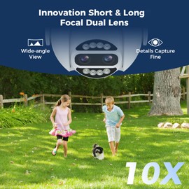 Hiseeu Wireless Security Camera Outdoor Dual Lens 4MP 10X Digital Zoom, 360° PTZ WiFi CCTV Camera, Motion Detection, Home Security Camera with Auto Tracking, Two-Way Audio, Color Night Vision