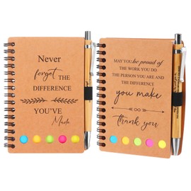 4 Pcs Thank You Appreciation Gift Inspirational Notebook Thank You Gifts Sticky Positive Spiral Notebook Journal with Note Notepad Motivational Bamboo Ballpoint Pen for Colleague Employee