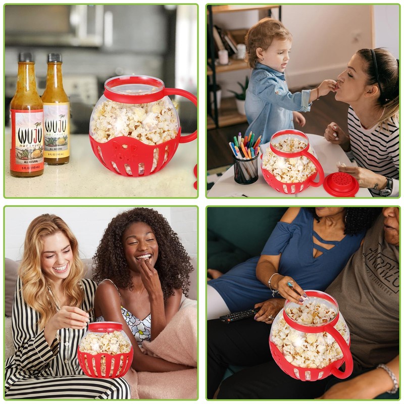 MMUGOOLER Glass Microwave Popcorn Popper, 2.25QT Original Popcorn Jar with