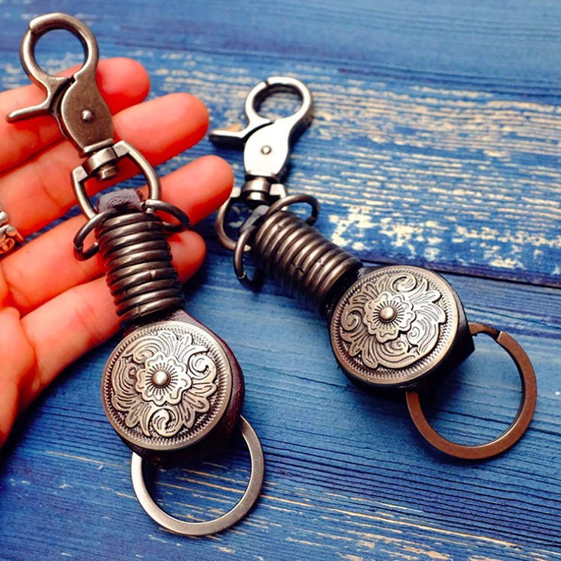 CHROME CRANE Men's Leather Cowhide Leather Cord Key Ring Charm