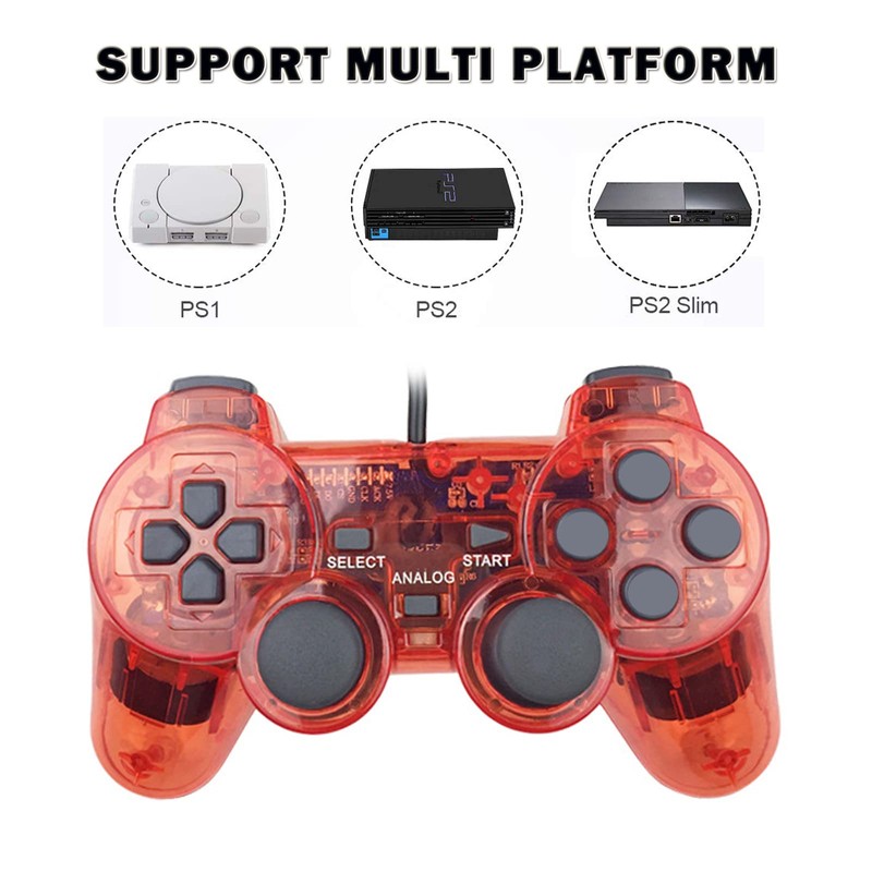 Hovlian 2 Pack PS2 Wired Controller,Double Shock Gamepad Compatible with