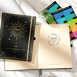 2026 Planner - Large 2026 Weekly Monthly Planner, 8.5" x 11", Jan. 2026 - Dec. 2026, Leather Cover with Thick Paper, Back Pocket, Box and Notes Pages - The Sun