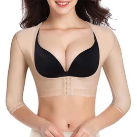 BRABIC Upper Arm Shaper Post Surgical Slimmer Compression Sleeves Posture Corrector Tops Shapewear for Women (Beige, XL)